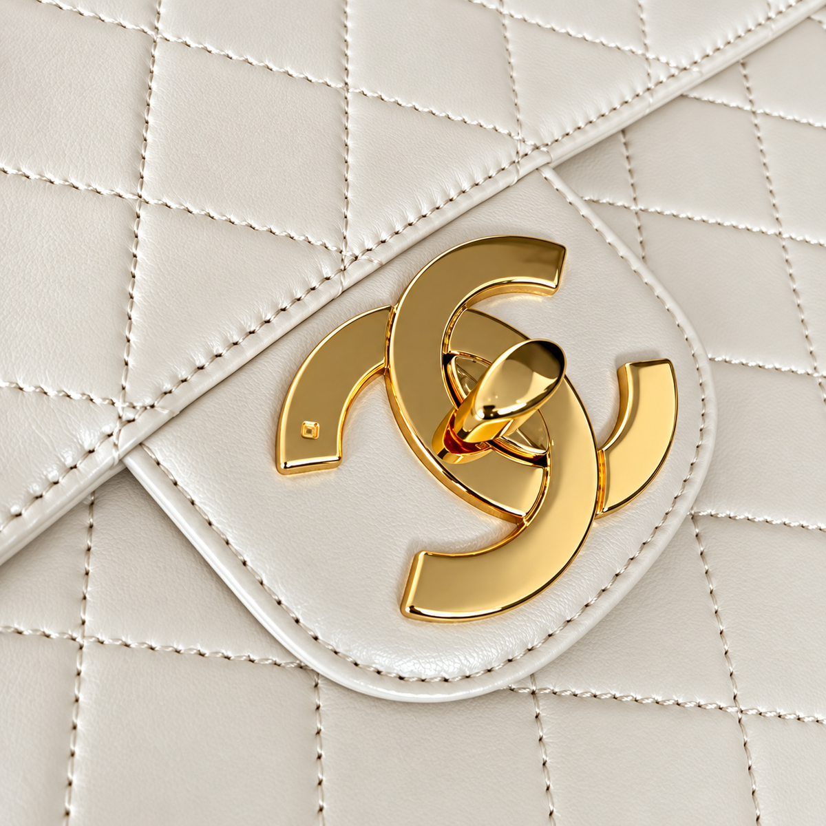 Chanel Classic Flap Bag | Ivory White Quilted Lambskin Gold CC Turn-Lock & Chain | Medium 30cm