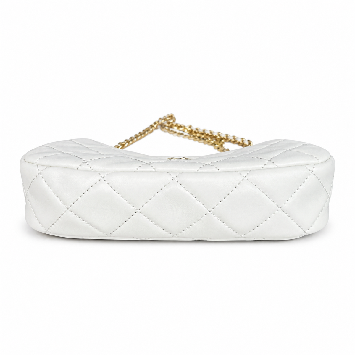 Chanel White Quilted Lambskin Mini Hobo Bag Gold Heart Enamel Chain CC