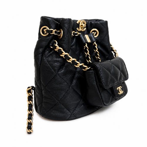 Chanel Black Quilted Leather Mini Duma Drawstring Backpack Gold CC Chain