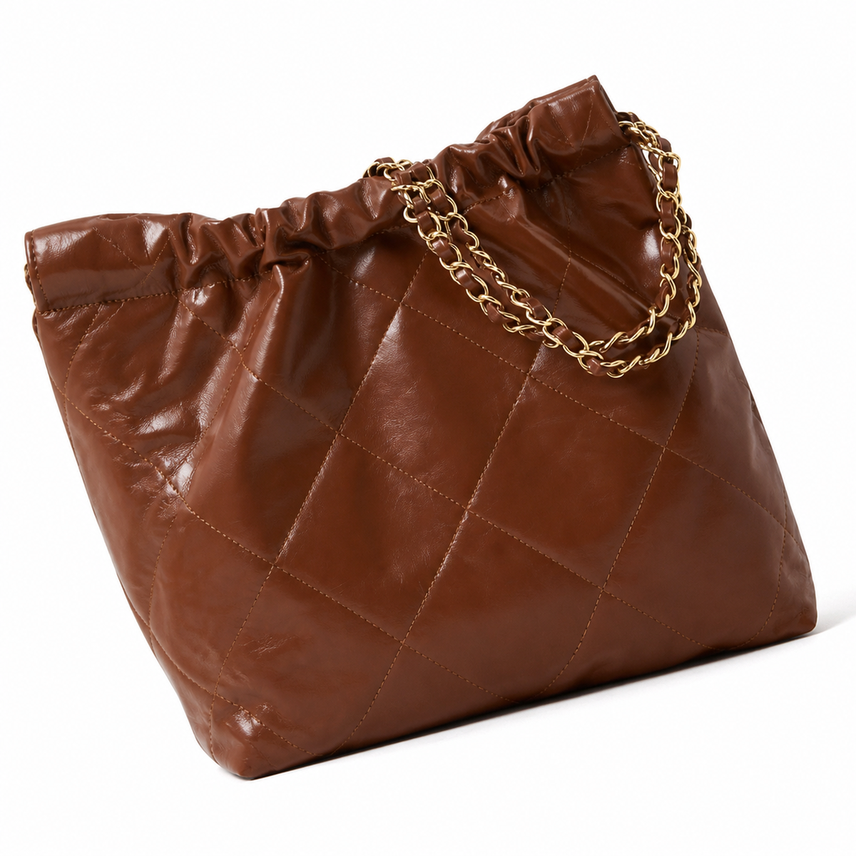Chanel 22 Large Bag Dark Brown Shiny Calfskin Gold CHANEL Logo Chain CC Medallion 35cm