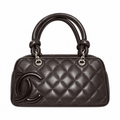 Chanel Cambon Mini Bowler Bag | Dark Brown Quilted Lambskin CC Logo Silver Hardware Orange Lining | 21cm