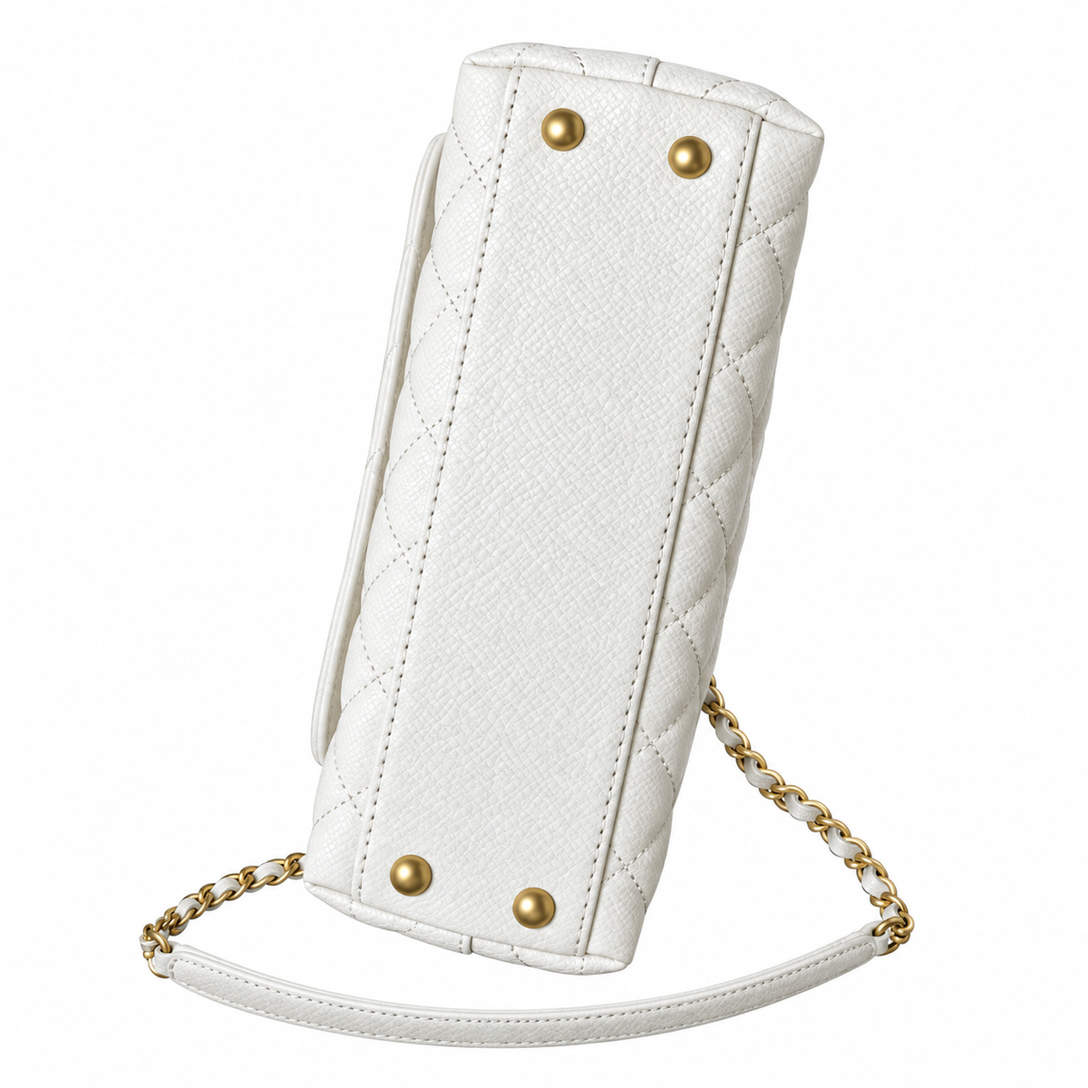 Chanel White Caviar Quilted Top Handle Crossbody Bag Antique Gold Hardware Chain Strap Base Studs 23cm