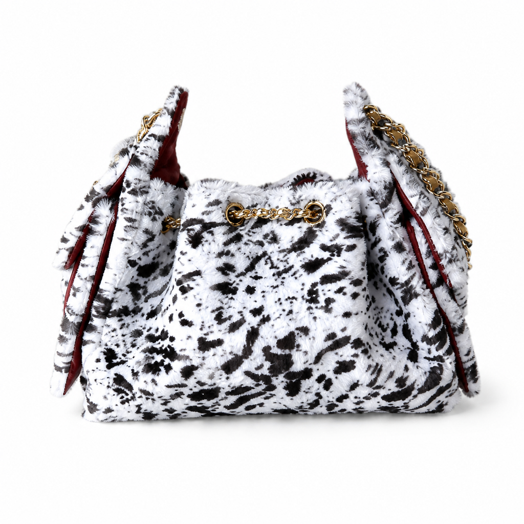 Chanel Black White Dalmatian Faux Fur Quilted Flap Bag Gold Chain