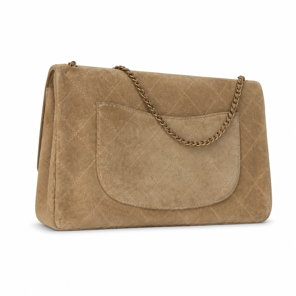 Chanel Camel Suede Quilted Jumbo Classic Flap Shoulder Bag | Gold CC Turn-Lock | Gold Chain | 39×28×12cm