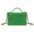 CHANEL Emerald Green Lizard-Embossed Leather Vanity Case Top Handle Chain Bag