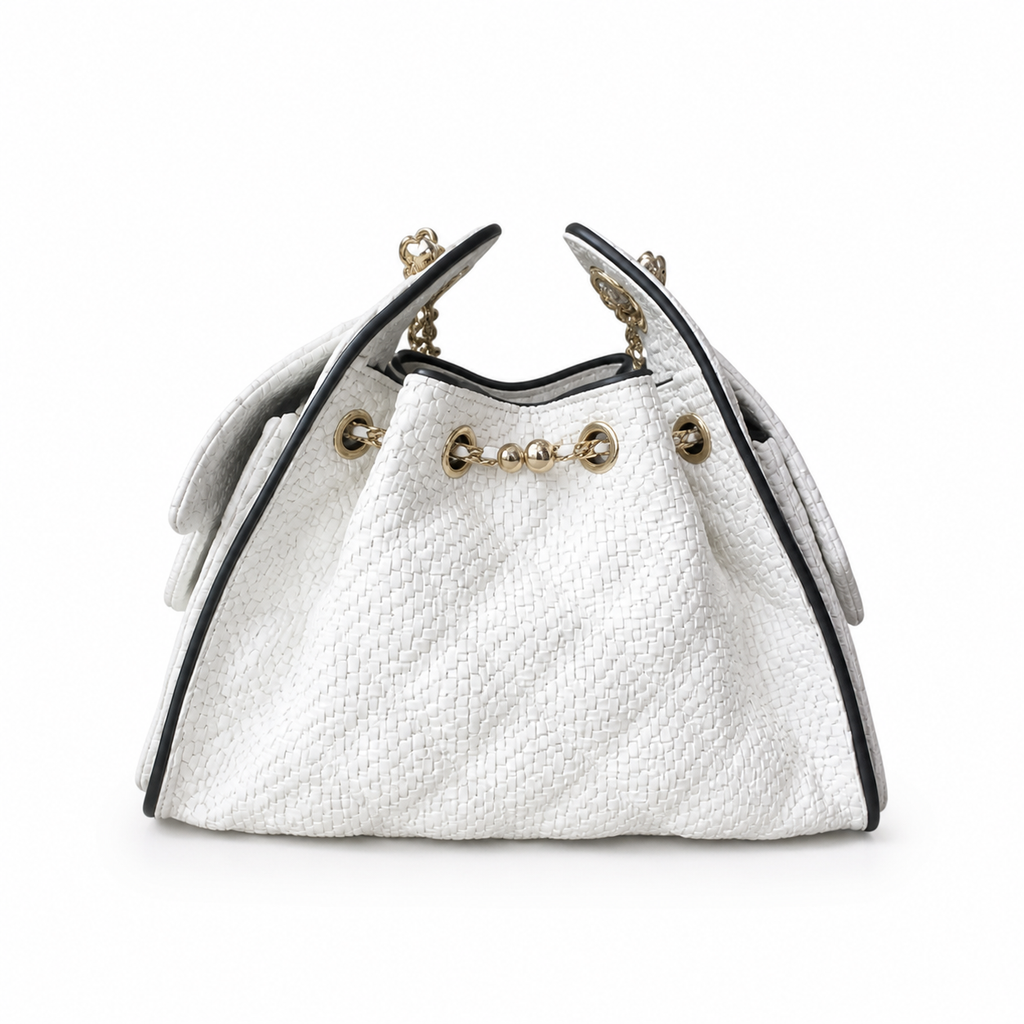Chanel White Quilted Tweed Classic Flap Bag with Gold Chain