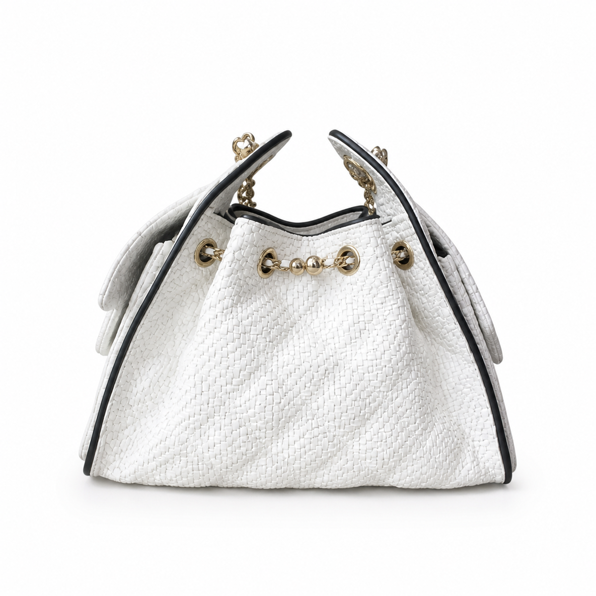 Chanel White Quilted Tweed Classic Flap Bag with Gold Chain