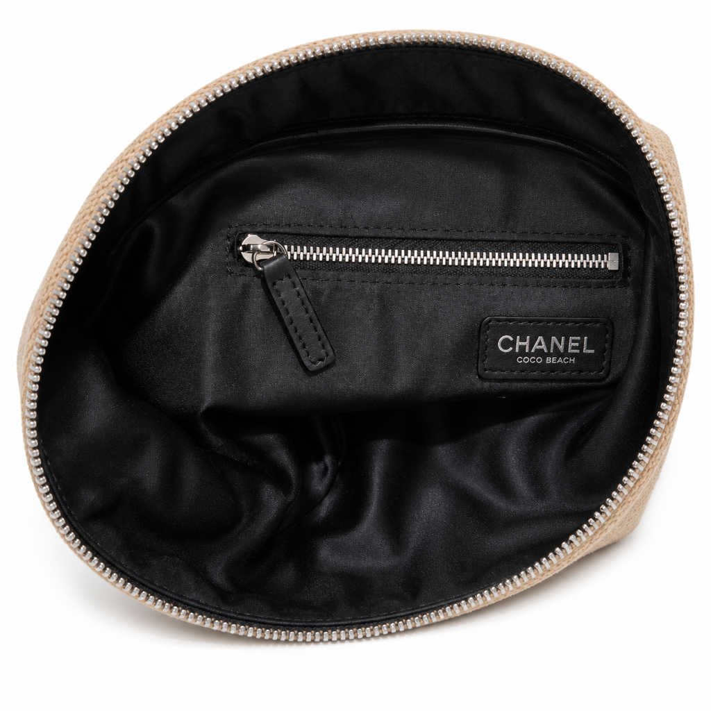Chanel Beige Canvas Oval Sport Shoulder Bag | Black CC | Adjustable Strap | 17×32×13cm