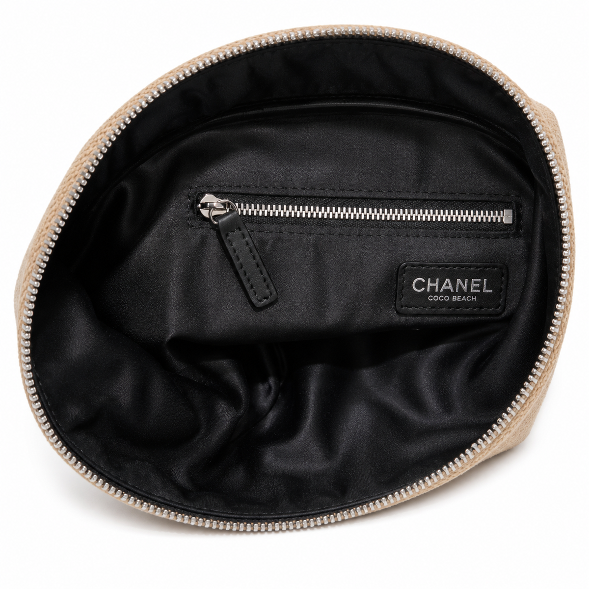 Chanel Beige Canvas Oval Sport Shoulder Bag | Black CC | Adjustable Strap | 17×32×13cm
