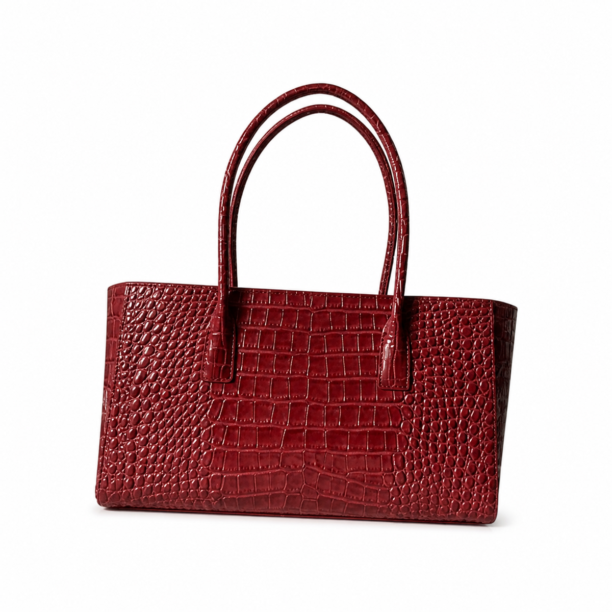 CHANEL Burgundy Croc-Embossed Leather Large Tote Bag CC Gold Badge