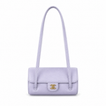 Chanel Vintage Cylinder Barrel Shoulder Bag Lavender Purple Smooth Leather Gold CC Turn-Lock Double Strap 25.5cm