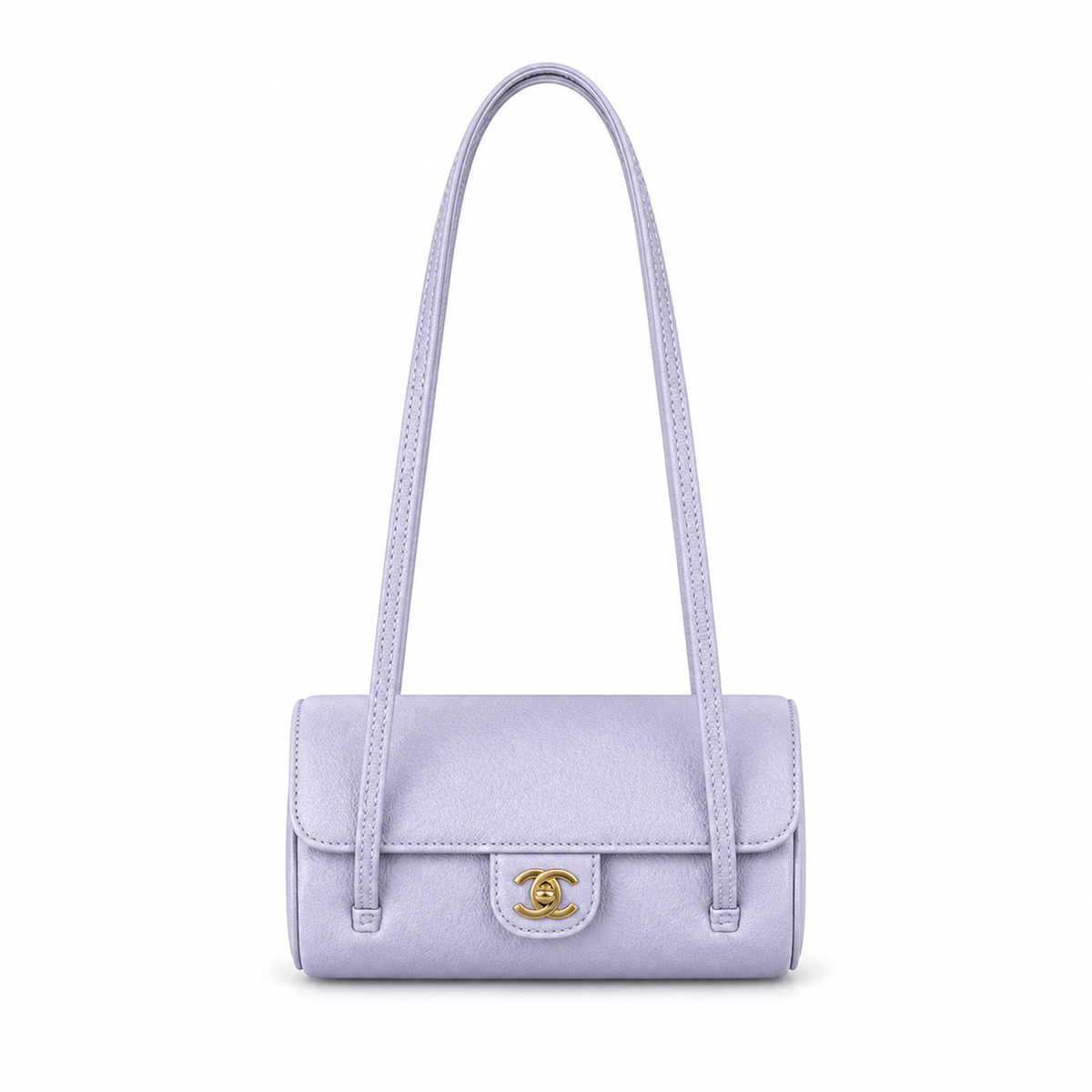 Chanel Vintage Cylinder Barrel Shoulder Bag Lavender Purple Smooth Leather Gold CC Turn-Lock Double Strap 25.5cm