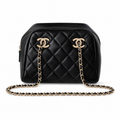 Chanel Black Quilted Lambskin Dual CC Camera Bag Gold Chain Crossbody