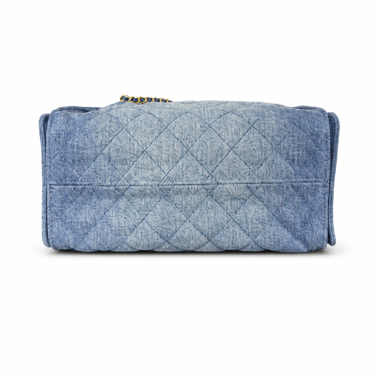 CHANEL Drawstring Bucket Bag – Blue Quilted Denim Gold Hardware CC Chain 26×13.5×30cm