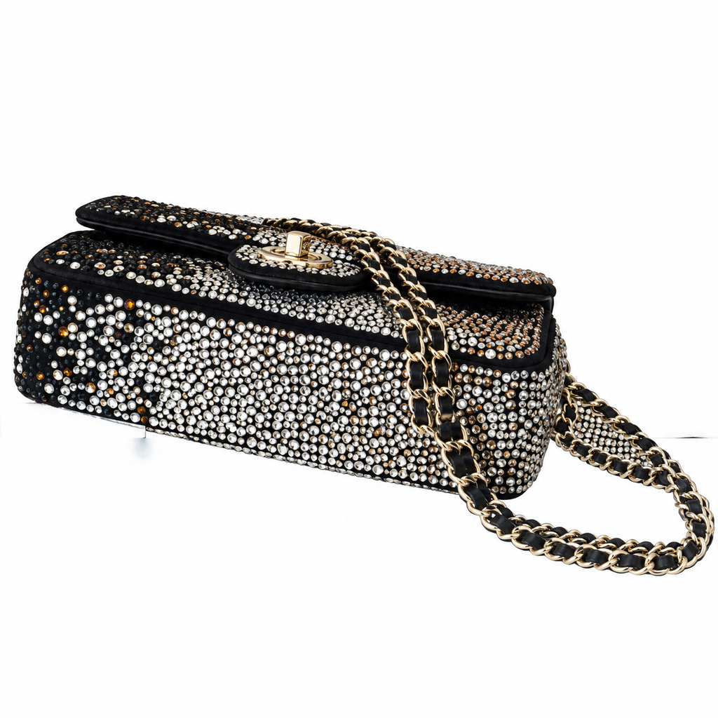 Chanel Crystal Leopard Print Full Rhinestone Mini Flap Evening Bag | Silver CC | Chain Strap | 20cm