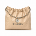 Chanel 22 Bag Large Beige Quilted Calfskin Silver Hardware 35cm