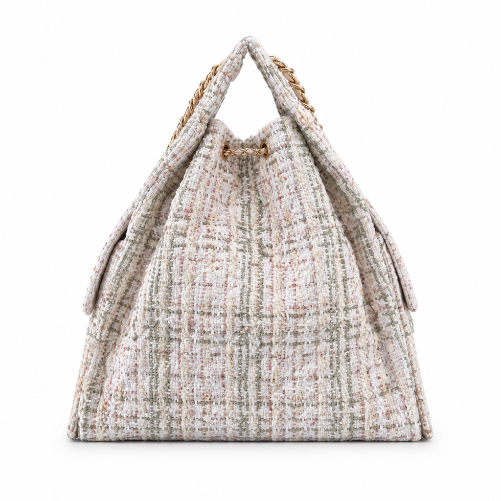 Chanel White Multicolor Tweed Large Flap Shopping Bag Chain
