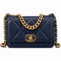 Chanel 19 Wallet on Chain WOC Quilted Lambskin Navy Blue 19cm