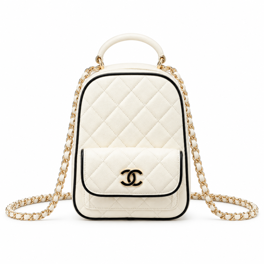 Chanel Quilted Lambskin Mini Backpack Ivory Black Border 18×13×9cm