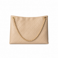 Chanel Vintage Quilted Beige Cream Lambskin Large Shopping Tote Dual CC Chain Ring Gold Hardware Open Top 40cm