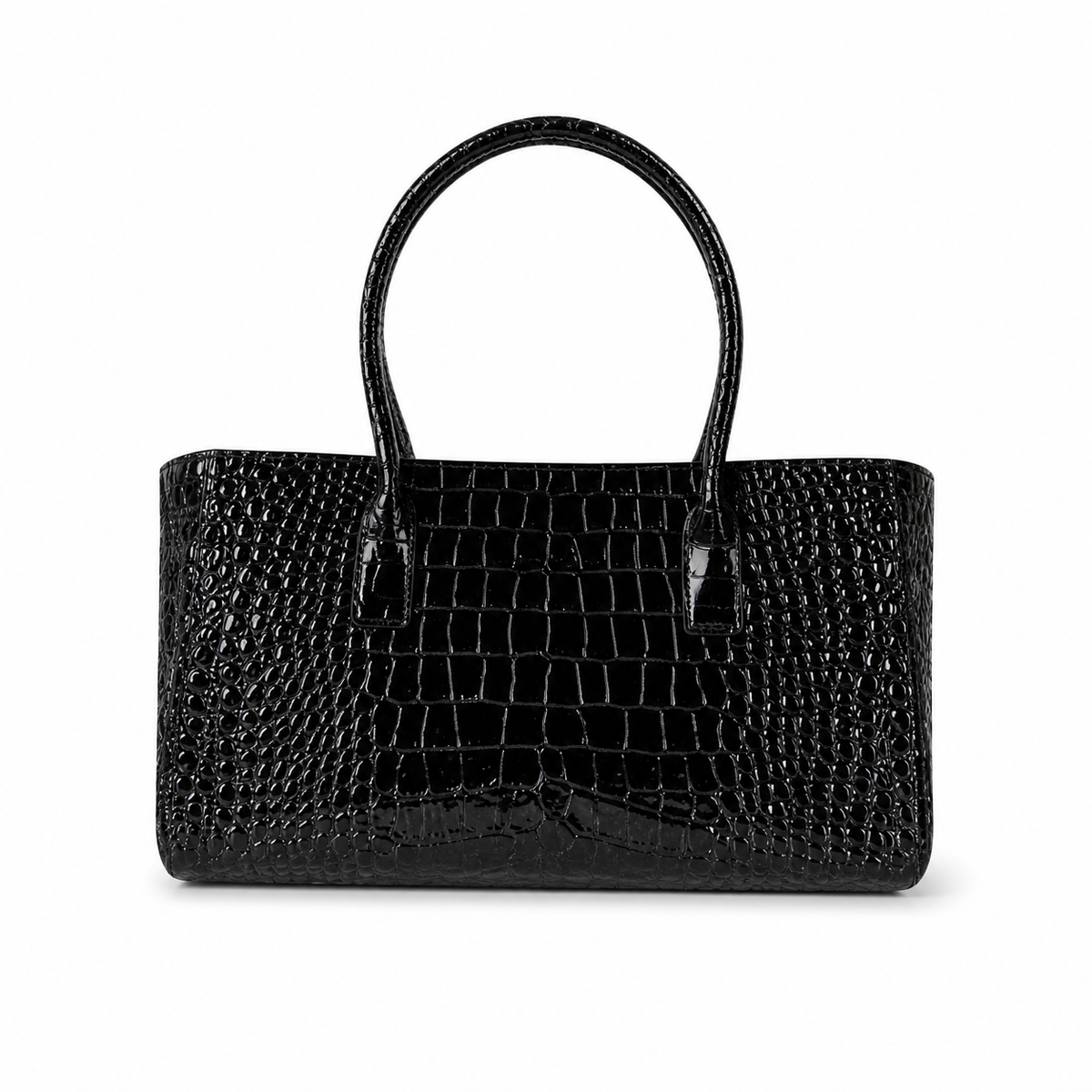 CHANEL Black Patent Croc-Embossed Leather Large Tote Bag CC Turn-Lock