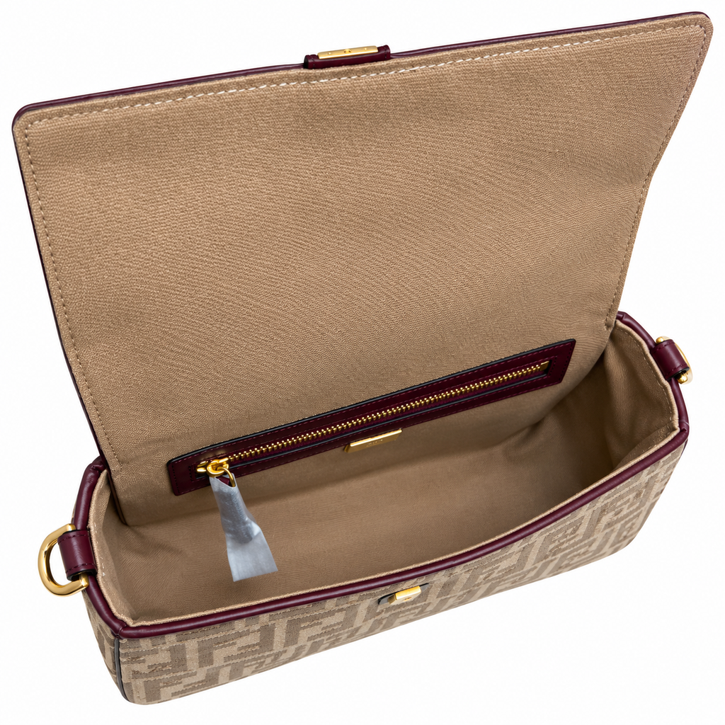 Fendi FF Shoulder Bag – Jacquard Canvas & Leather Trim, Flap Closure, 26cm