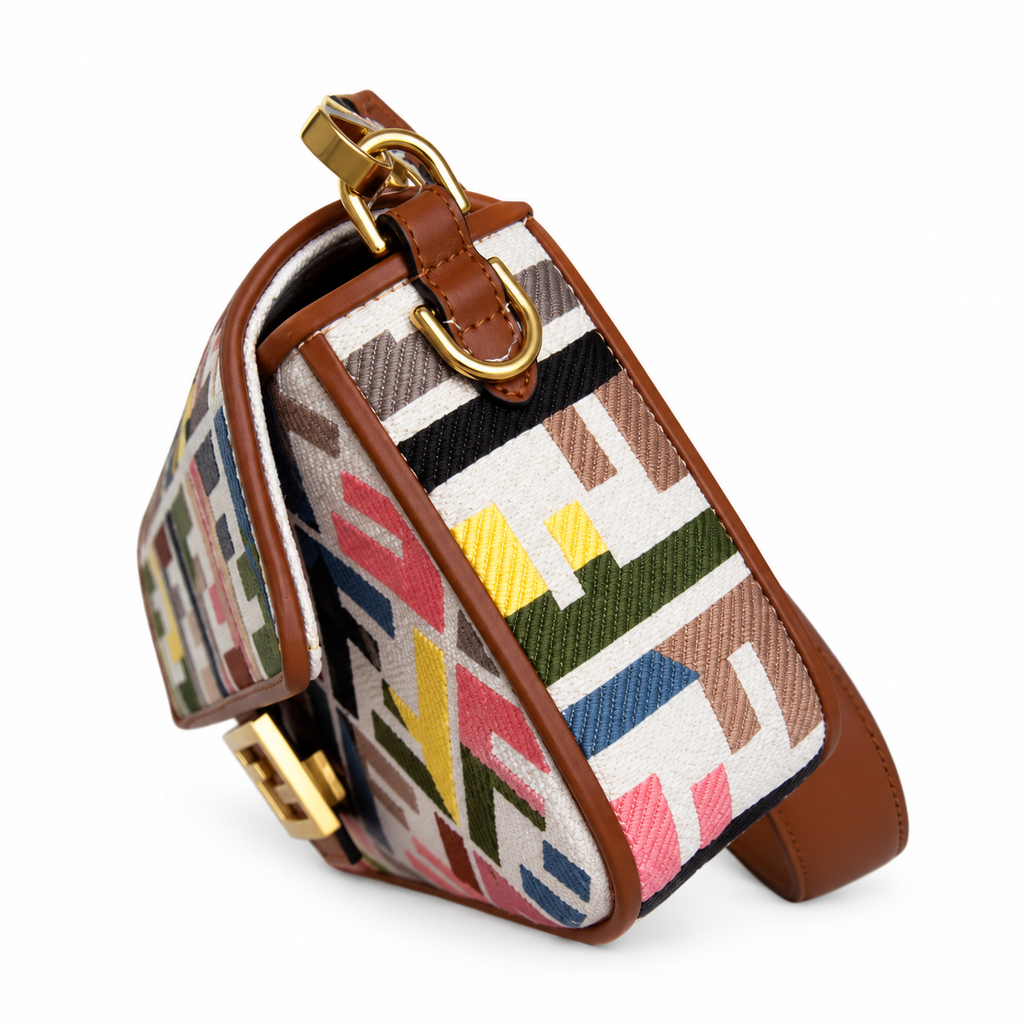 Fendi FF Shoulder Bag – Jacquard Canvas & Leather Trim, Flap Closure, 26cm