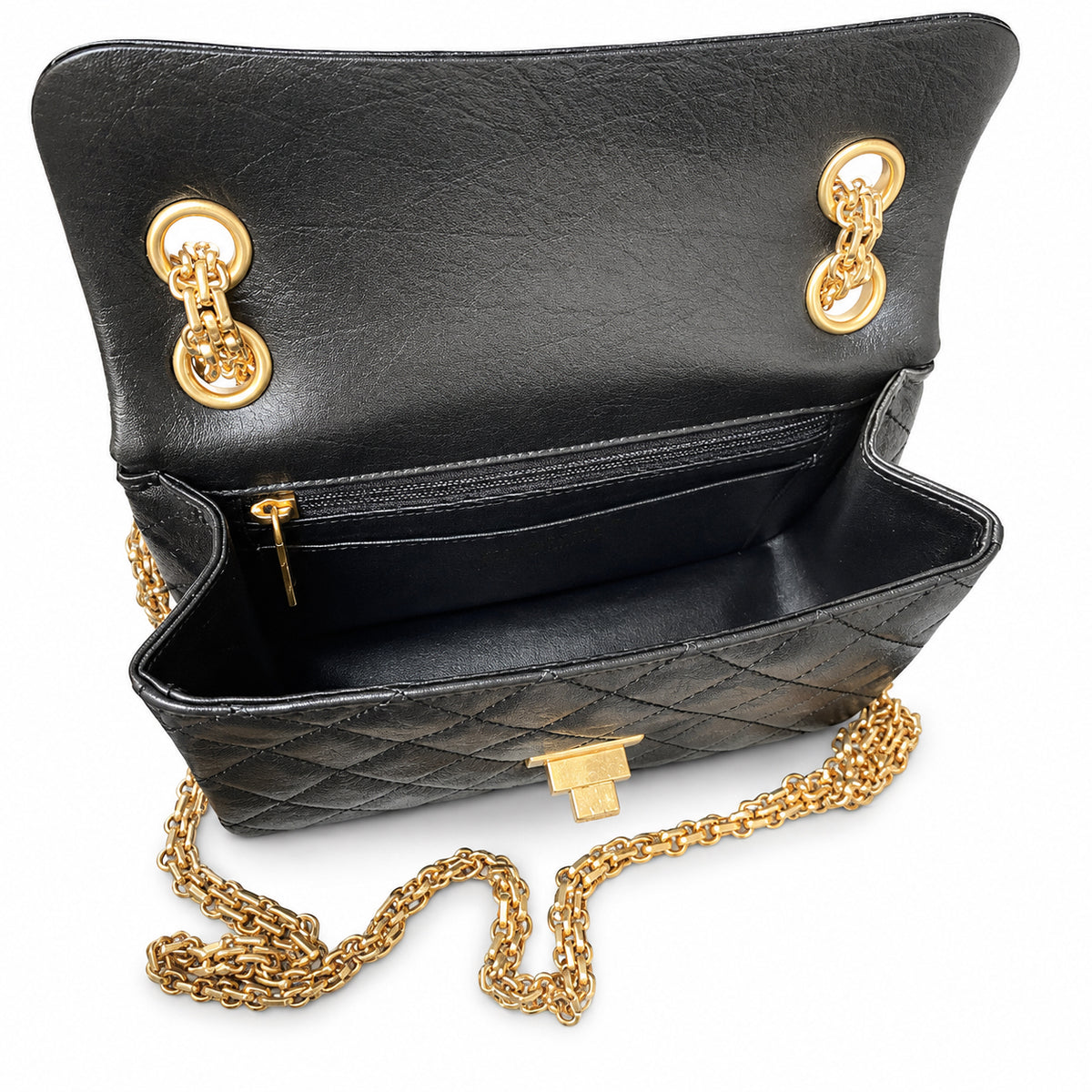 CHANEL Black Caviar Leather Classic Flap Bag Gold Chain CC Logo