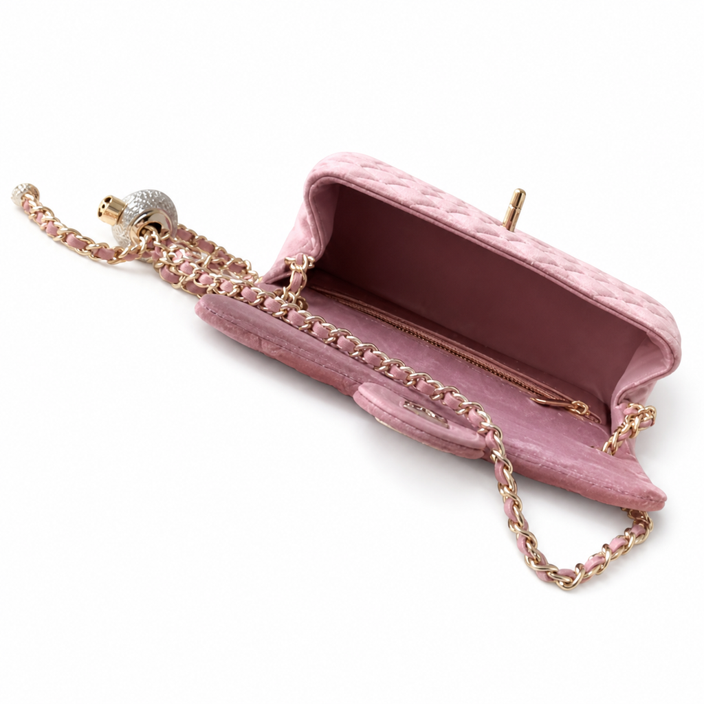 Chanel Classic Flap Mini Rectangle Bag Pink Suede Gold CC Hardware
