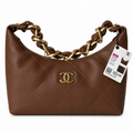 Chanel Zip Hobo Quilted Lambskin Caramel Brown Chunky Chain Gold 28cm