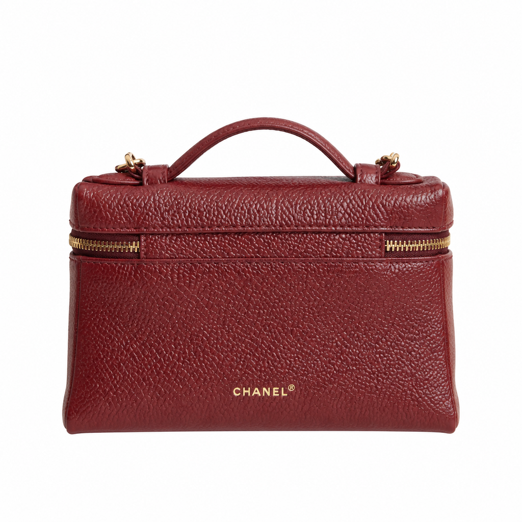 CHANEL Burgundy Caviar Leather Vanity Case Top Handle Chain Bag