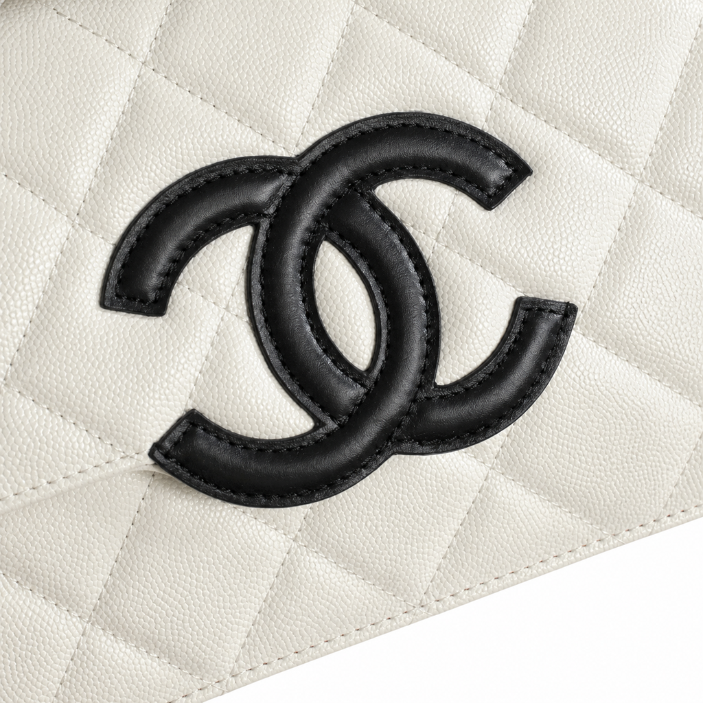 Chanel White Caviar Quilted Box Bag Top Handle Black Leather Gold CC Turn-Lock Chain Crossbody 24cm