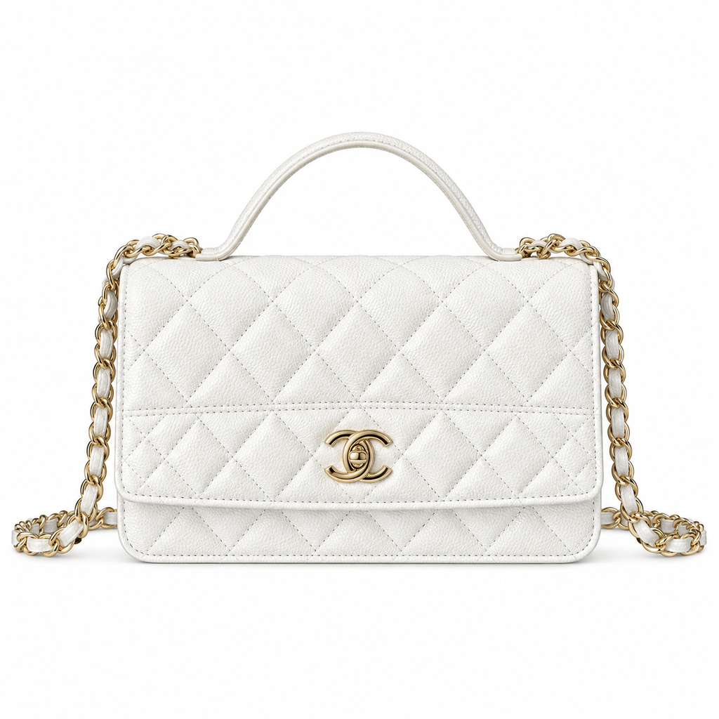 Chanel Mini Flap Bag with Top Handle White Lambskin Gold CC Hardware 18.5cm