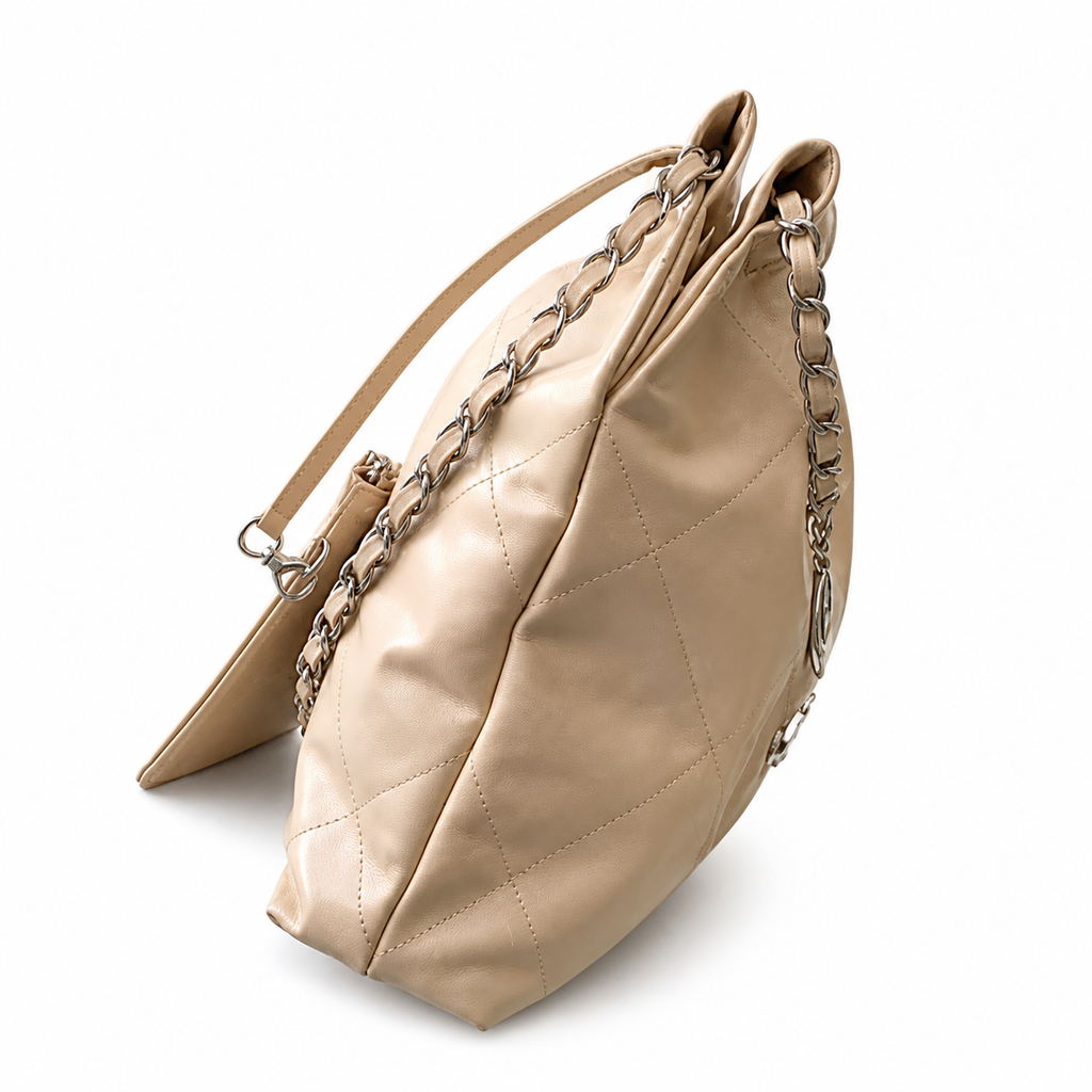 Chanel 22 Bag Large Beige Quilted Calfskin Silver Hardware 35cm
