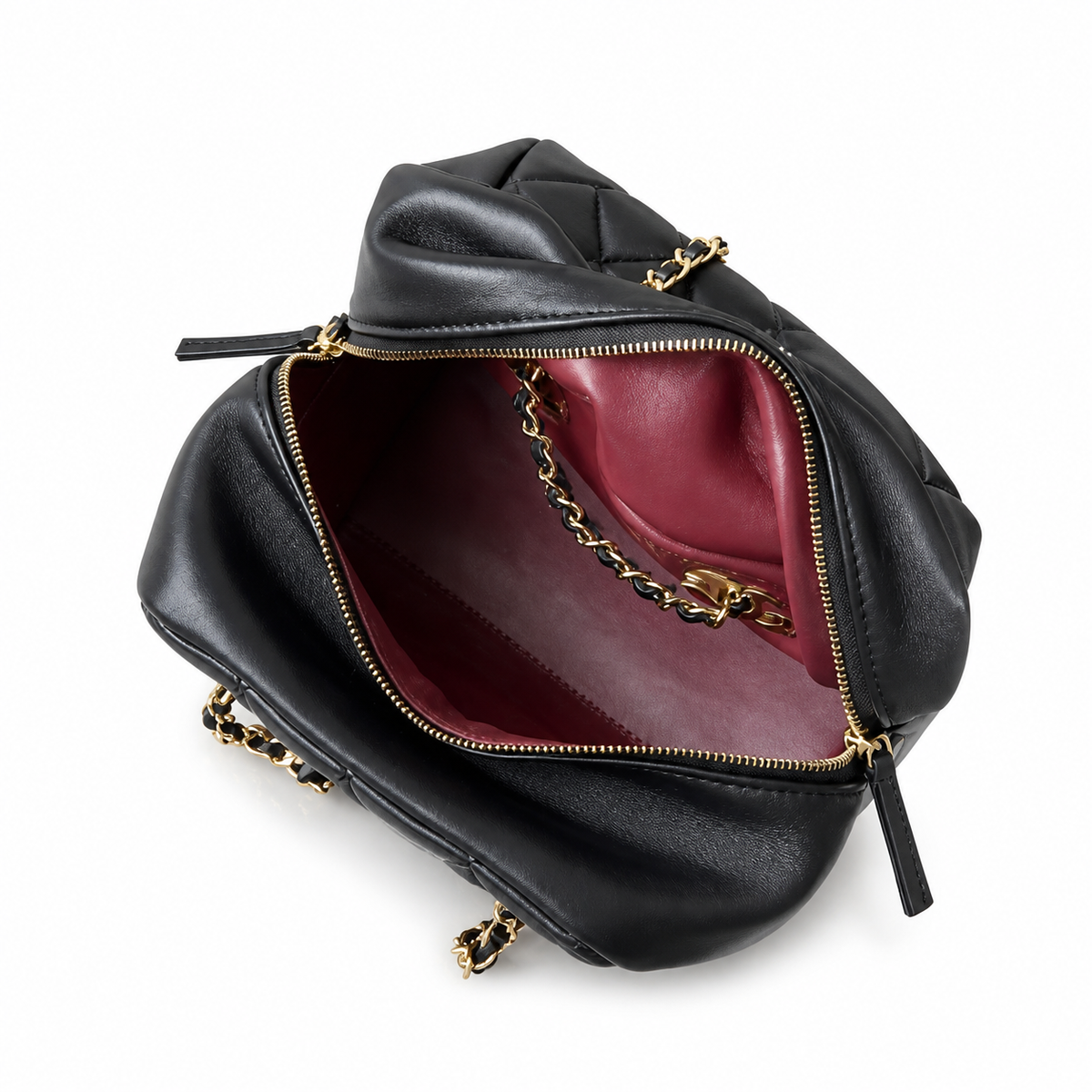 Chanel Black Quilted Lambskin Dual CC Camera Bag Gold Chain Crossbody
