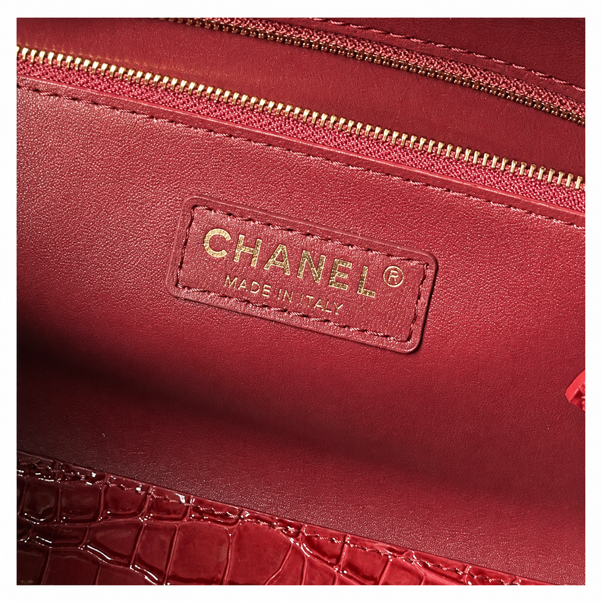 CHANEL Burgundy Croc-Embossed Leather Large Tote Bag CC Gold Badge