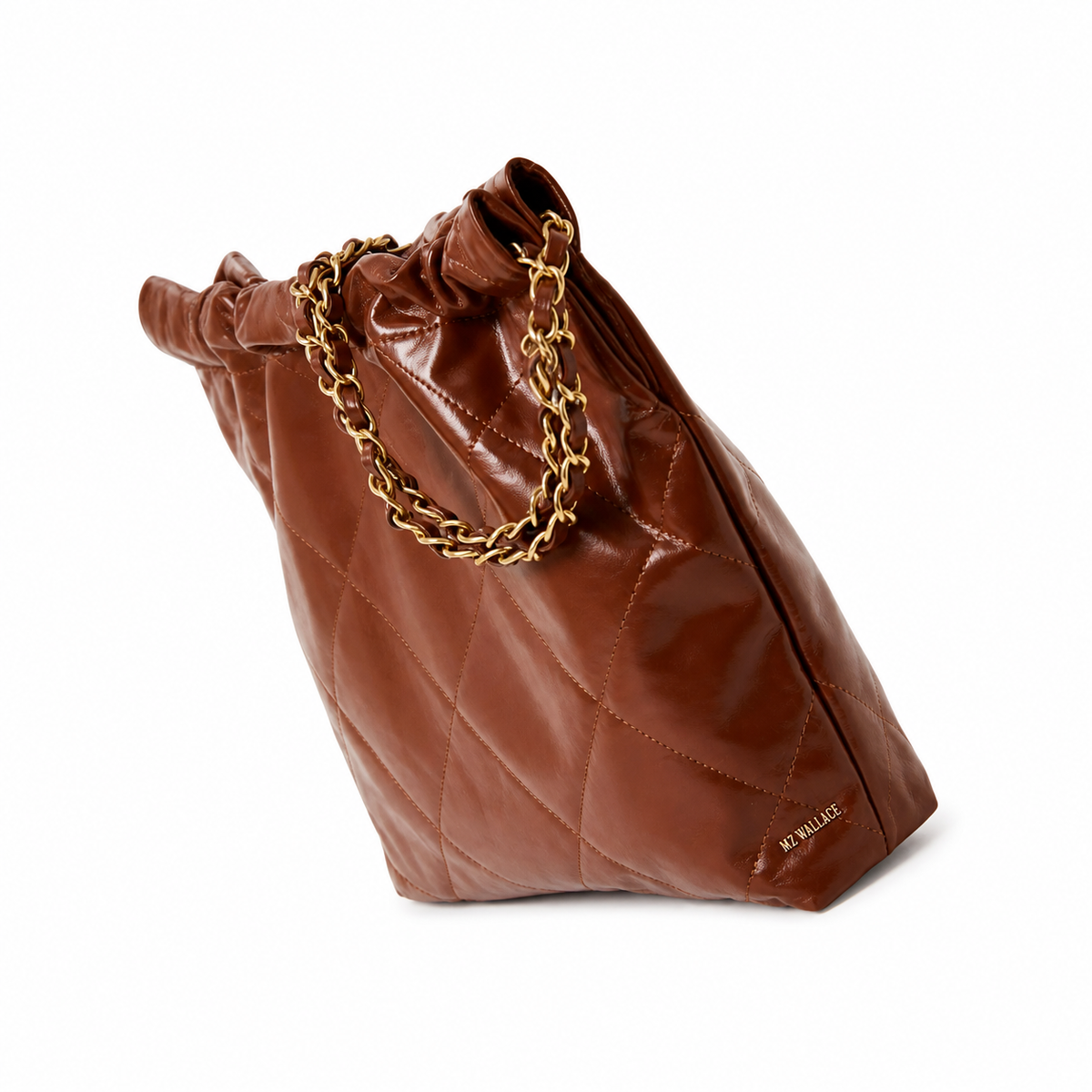 Chanel 22 Large Bag Dark Brown Shiny Calfskin Gold CHANEL Logo Chain CC Medallion 35cm