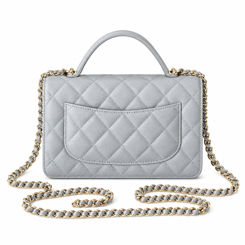 Chanel Mini Flap Bag with Top Handle Iridescent Light Blue Caviar Gold Hardware 18.5cm