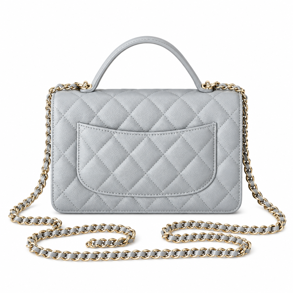 Chanel Mini Flap Bag with Top Handle Iridescent Light Blue Caviar Gold Hardware 18.5cm
