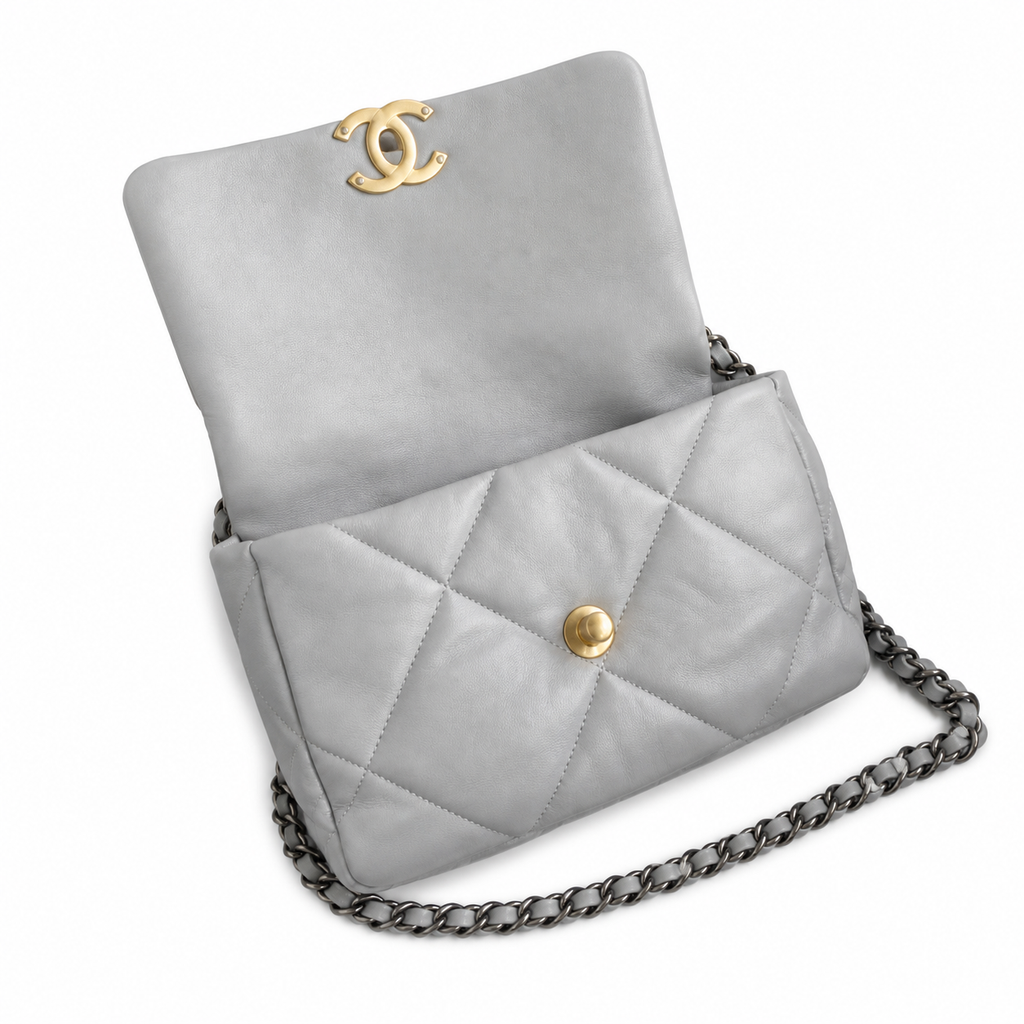 Chanel 19 Bag Medium Light Grey Lambskin Mixed Hardware 26cm