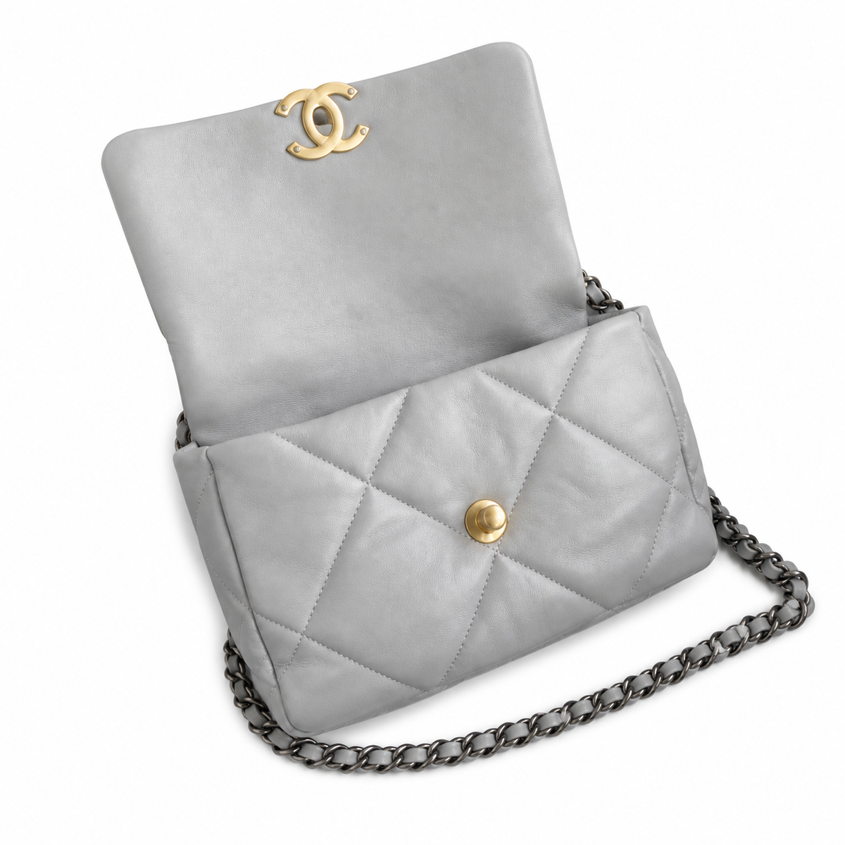 Chanel 19 Bag Medium Light Grey Lambskin Mixed Hardware 26cm