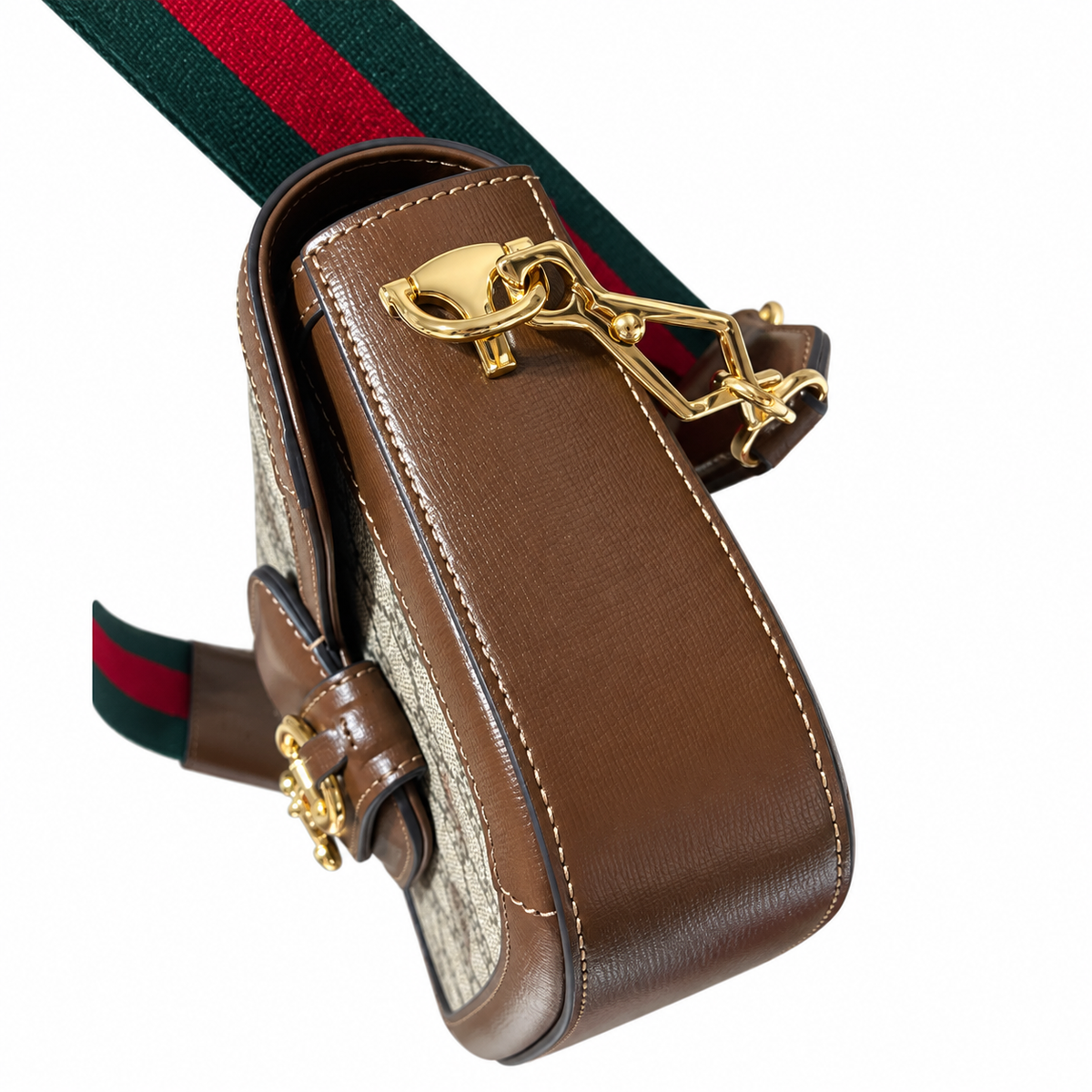 Gucci Horsebit 1955 Mini Bag in GG Supreme Canvas with Brown Leather Trim