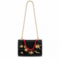 CHANEL Black Crochet Woven Flap Bag Gold Marine Charm Embellishments