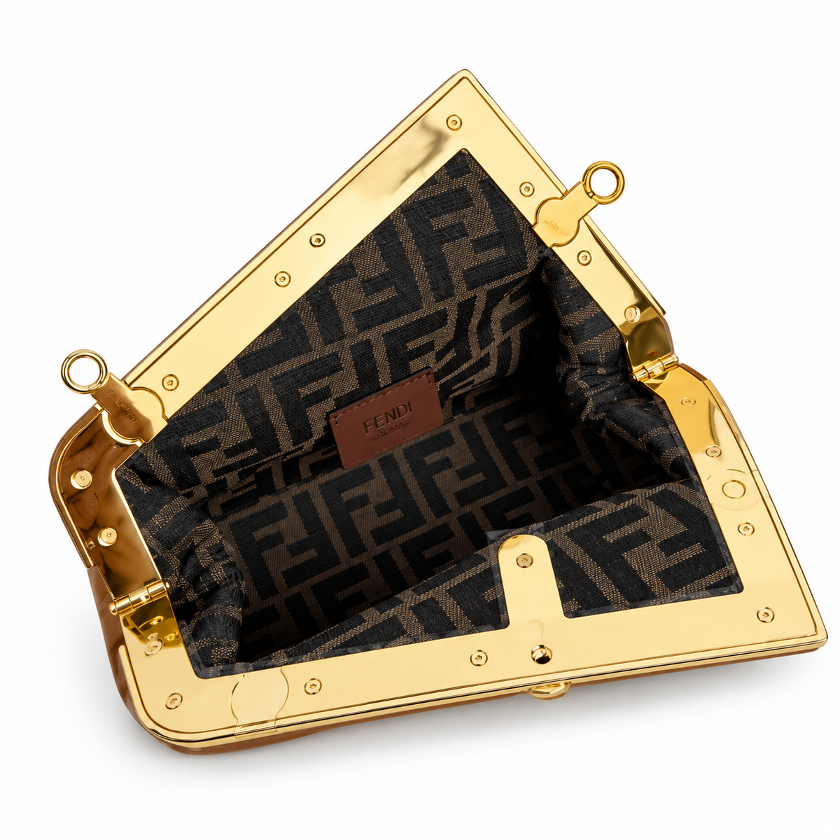 Fendi First Sight Clutch – Cognac Nappa Leather Gold Tube Clasp