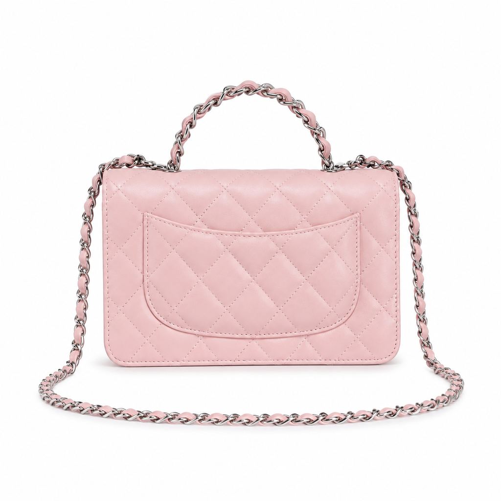 Chanel Pink Quilted Lambskin Flap Bag | Silver CC Chain Top Handle