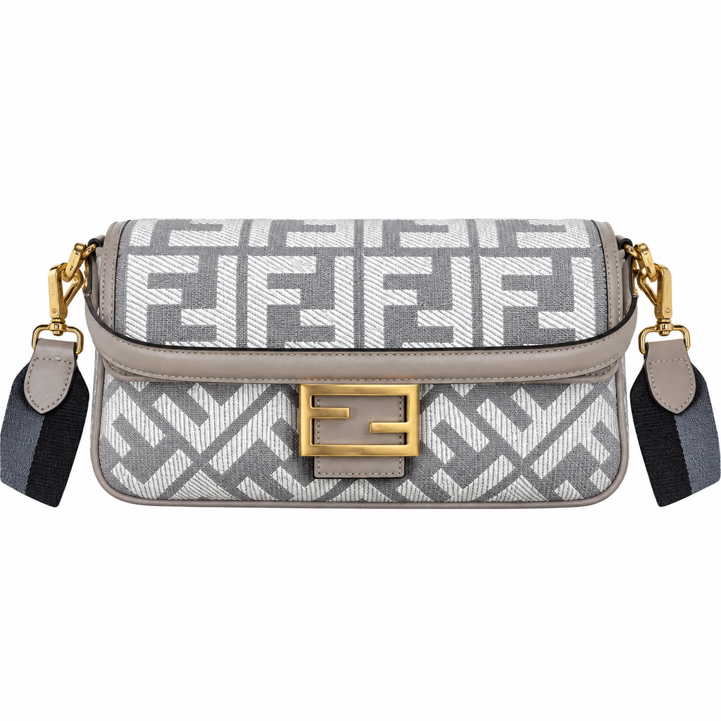 Fendi FF Shoulder Bag – Jacquard Canvas & Leather Trim, Flap Closure, 26cm