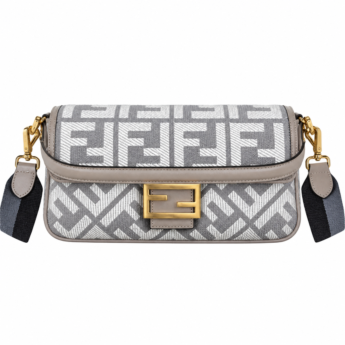 Fendi FF Shoulder Bag – Jacquard Canvas & Leather Trim, Flap Closure, 26cm