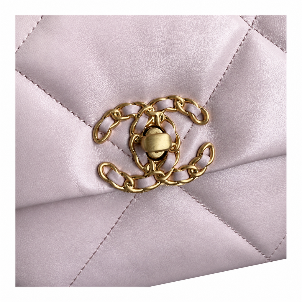 Chanel 19 Large Flap Bag Pearl Pink Quilted Lambskin Mixed Metal Chain CC Turn-Lock 26cm