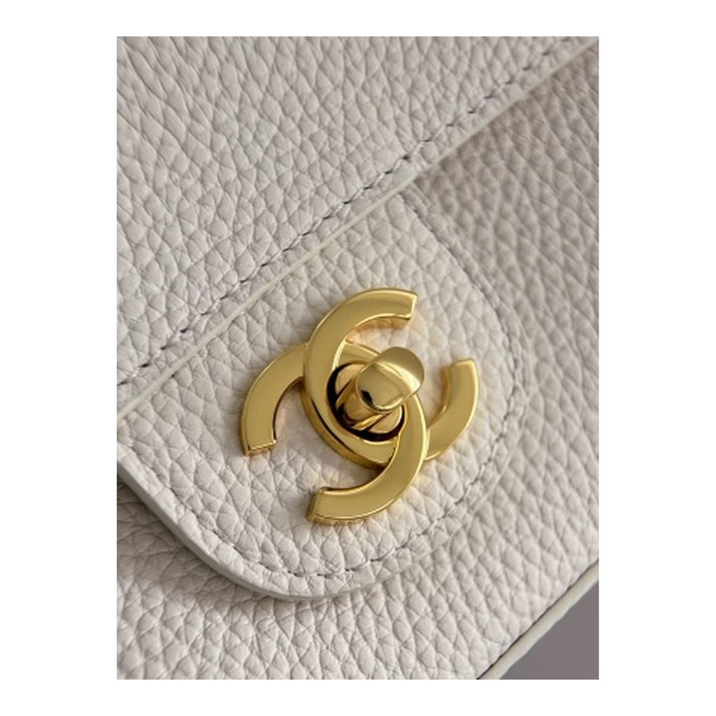 Chanel Ivory Caviar Leather Mini Classic Flap Bag Brushed Gold CC Made in France