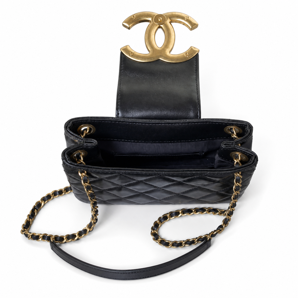Chanel Classic Flap Bag – Black Quilted Lambskin, Gold Hardware (14×21.5cm)